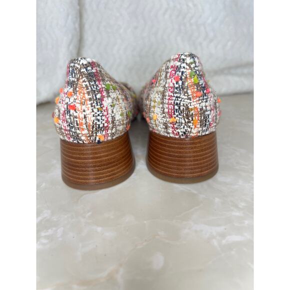 Tory Burch Pink Cream Gold Tweed Wooden Block Heel Georgia Pump Womens 7 US - Picture 8 of 14